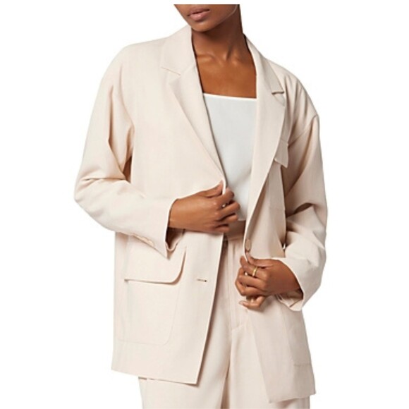 Equipment Femme Womens Shoulder Pads Long Sleeve Two-Button Blazer, Sand,6
